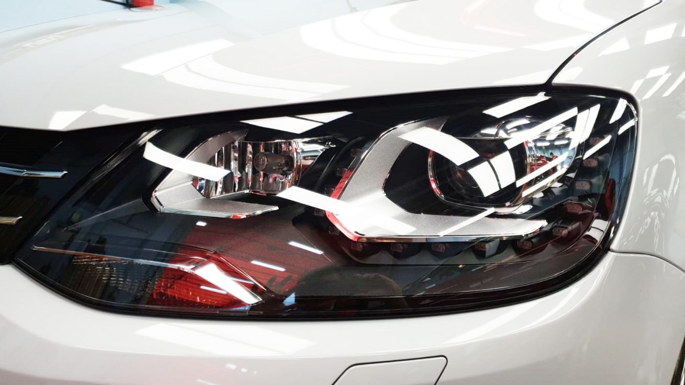 The Sharan's coated paintwork showing clean reflections.