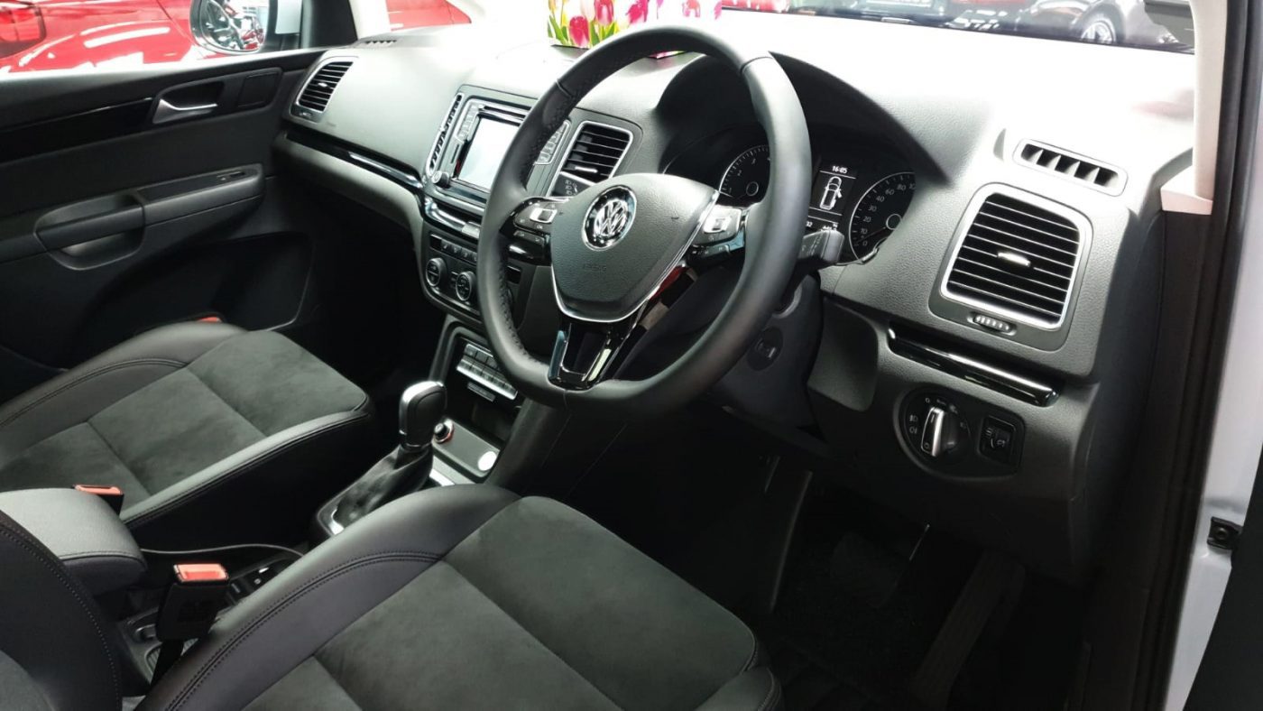 The Volkswagen Sharan parked in the workshop, freshly coated.