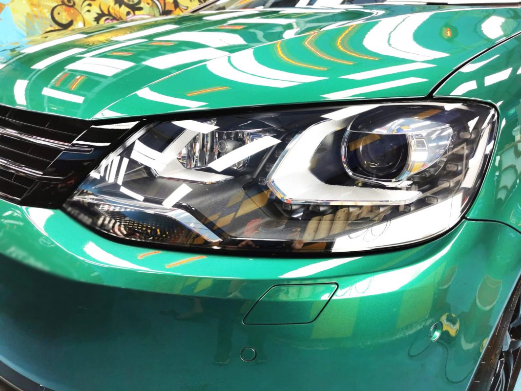 The Sharan's coated paintwork showing clean reflections.
