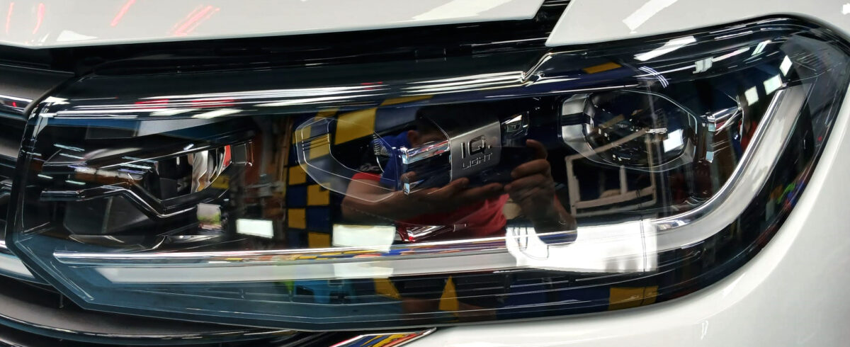 The T-Cross's coated paintwork showing clean reflections.