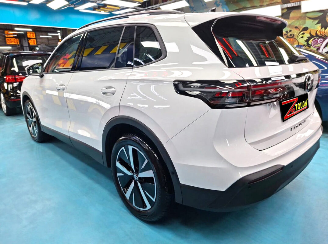 Rear quarter of the Volkswagen Tiguan, glossy and protected.
