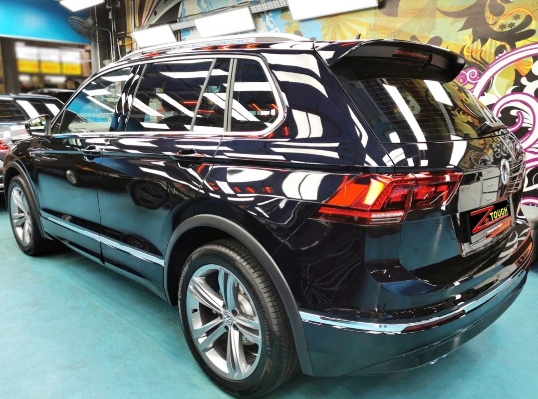 Rear quarter of the Volkswagen Tiguan, glossy and protected.