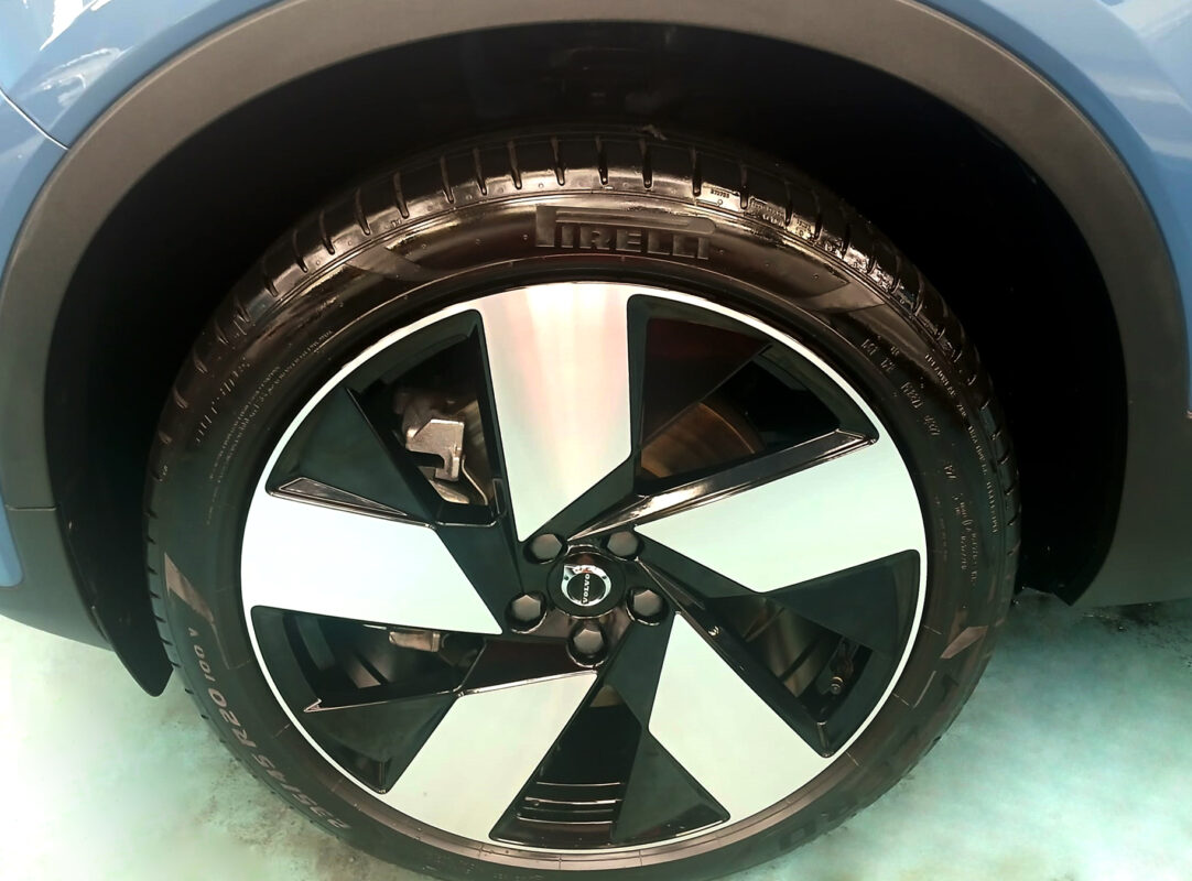 Rear quarter of the Volvo C40, glossy and protected.