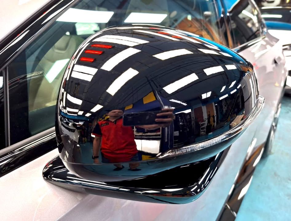 Gloss black wing mirror on the ES90.