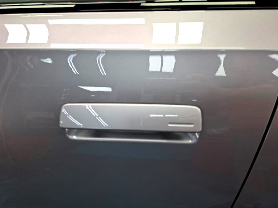 Flush door handle on the silver door panel.