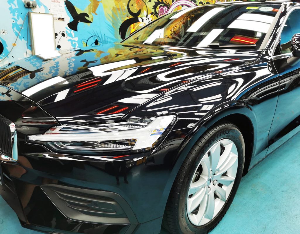 The Volvo S60 from a side angle after the titanium coating.
