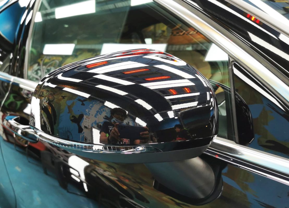 Side panel of the Volvo S60 with the titanium finish locked in.
