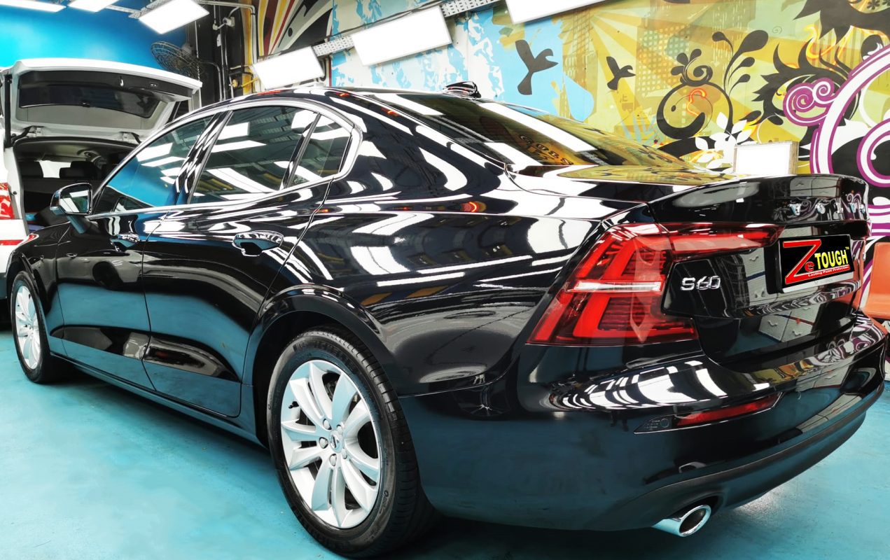 Rear quarter of the Volvo S60, glossy and protected.
