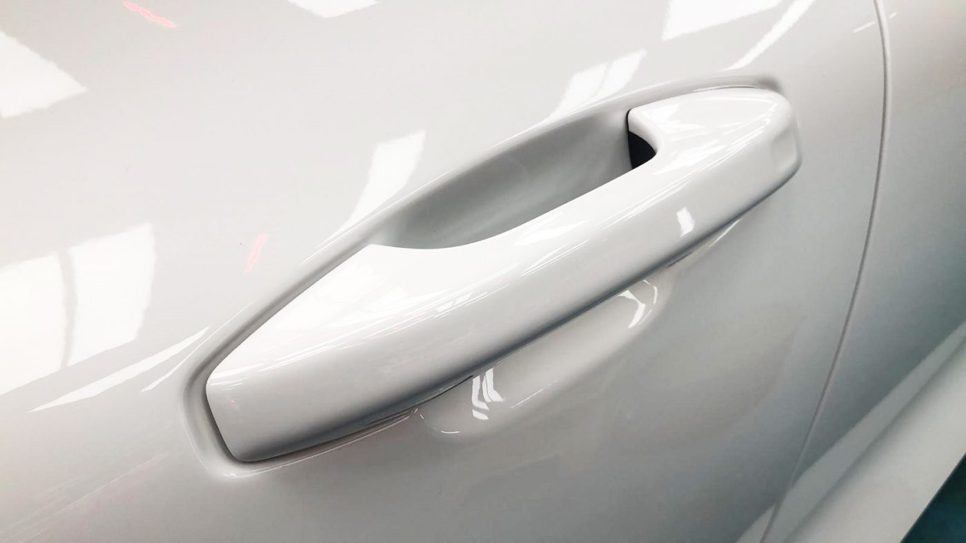 Front three-quarter view of the Volvo S60 after coating.
