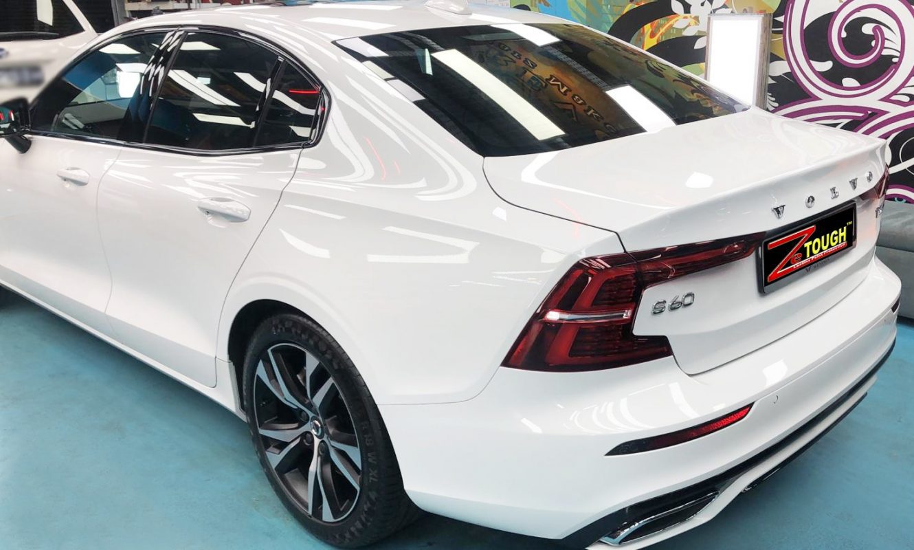 Rear quarter of the Volvo S60, glossy and protected.