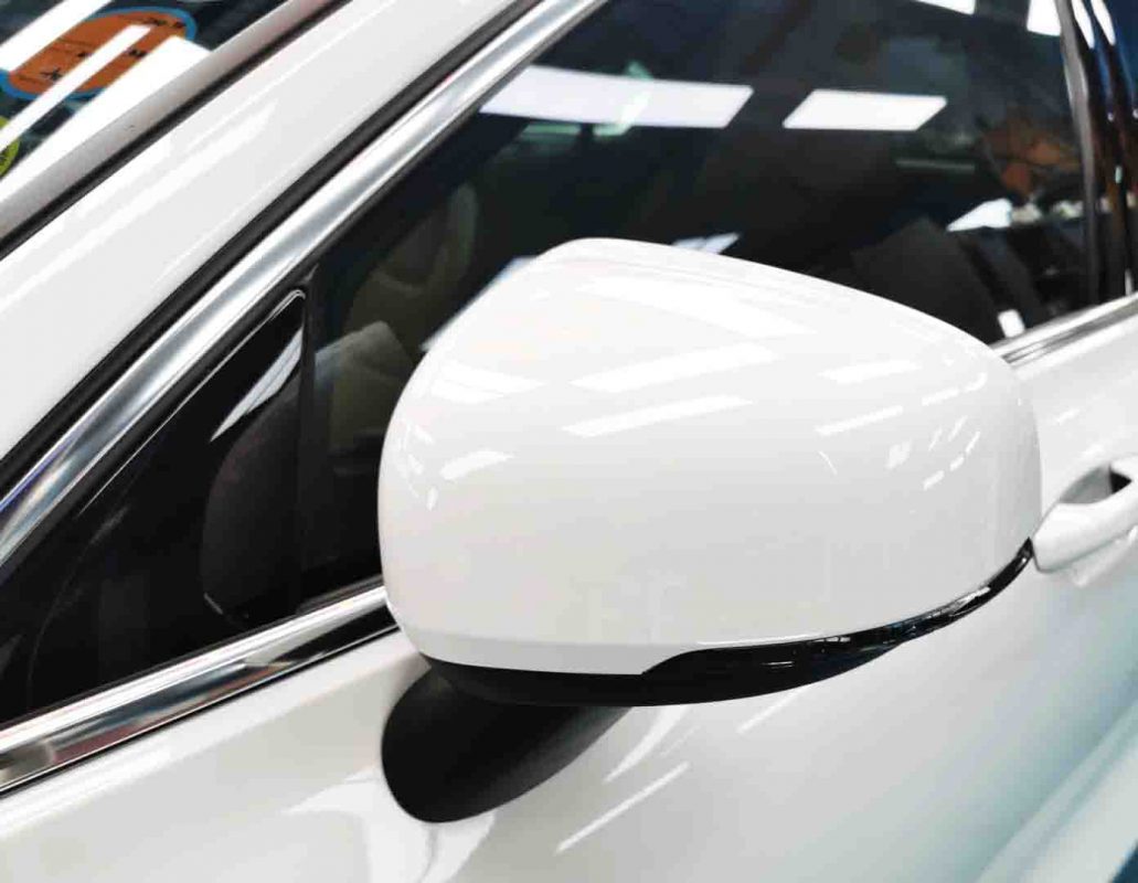 Side panel of the Volvo S60 with the titanium finish locked in.