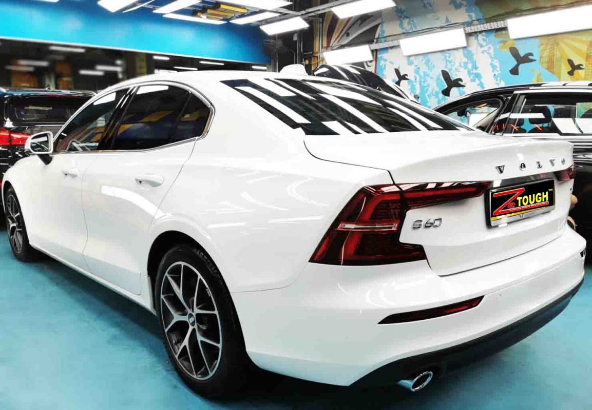 Rear quarter of the Volvo S60, glossy and protected.