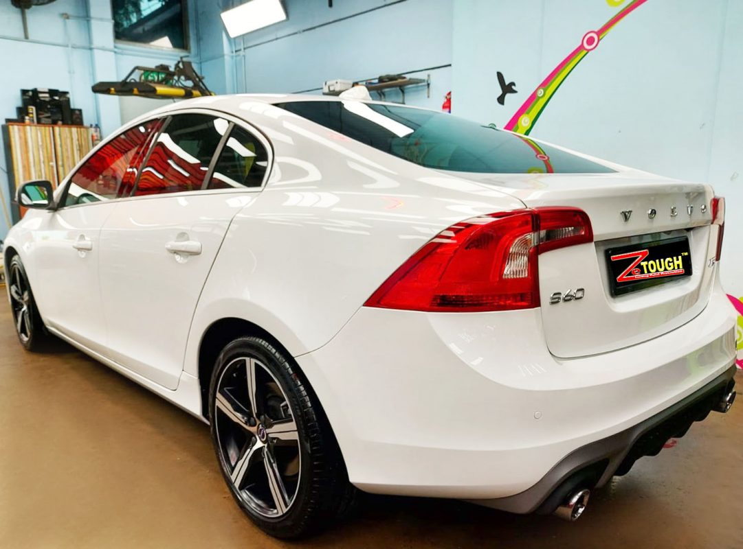 Rear quarter of the Volvo S60, glossy and protected.