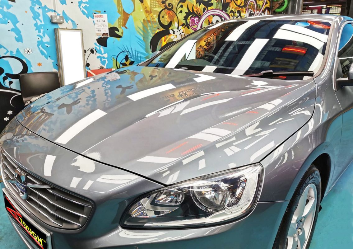 The Volvo S60 from a side angle after the ceramic coating.
