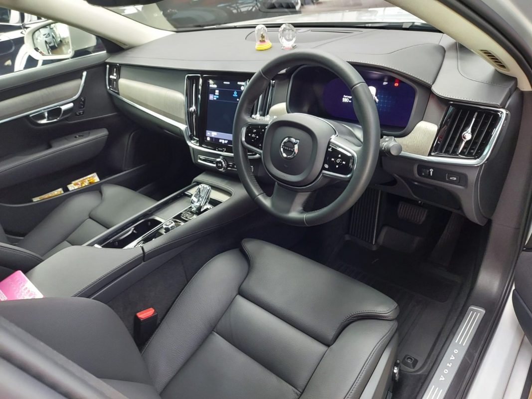 The Volvo S90 parked in the workshop, freshly coated.