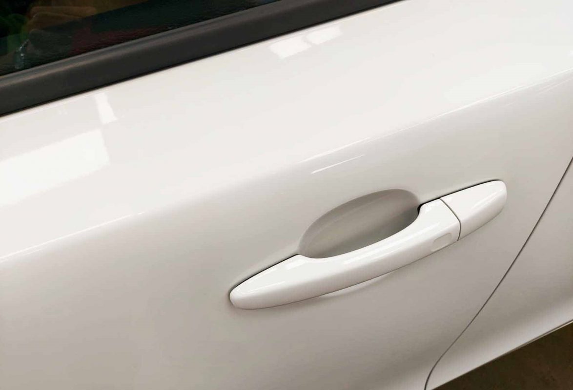 Front three-quarter view of the Volvo V40 after coating.