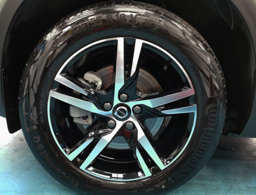 The Volvo XC40 parked in the workshop, freshly coated.