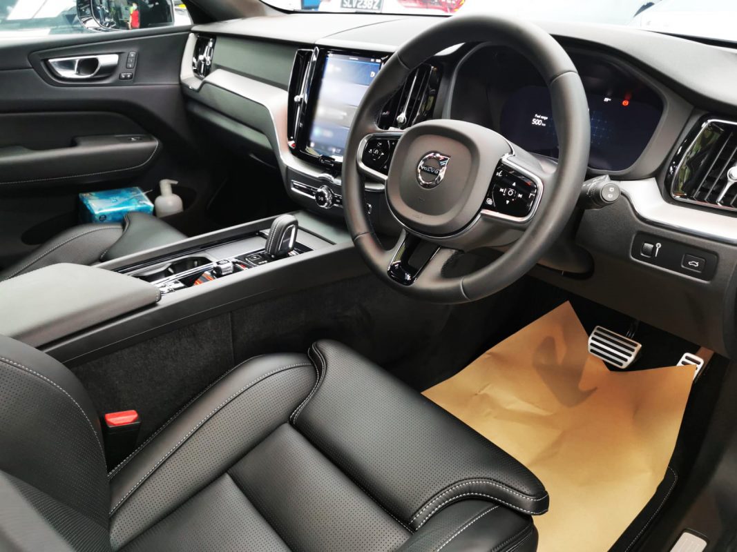 The Volvo XC60 parked in the workshop, freshly coated.