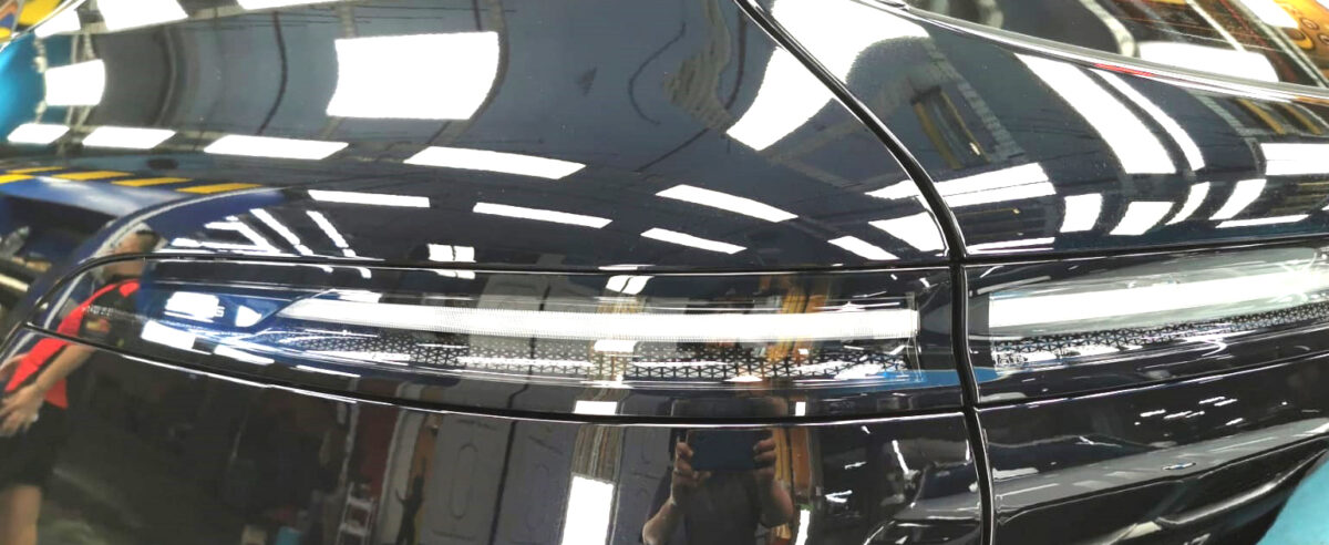 Rear quarter of the XPeng G6, glossy and protected.