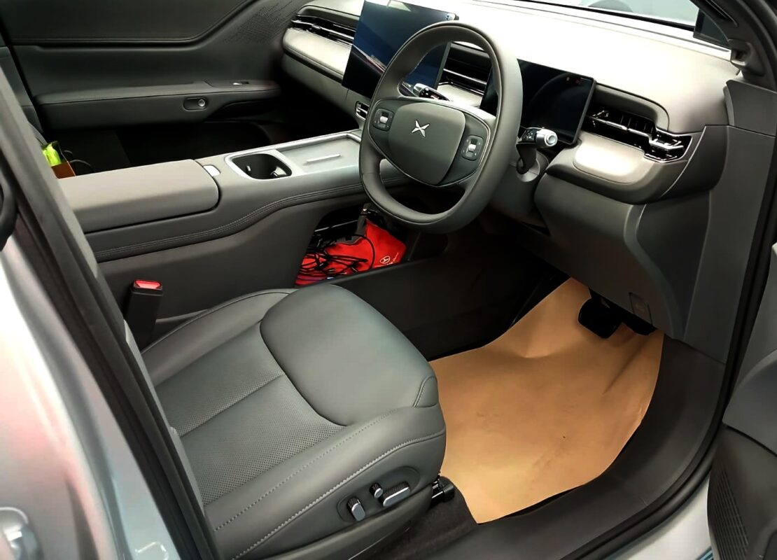Front three-quarter view of the XPeng G6 after coating.