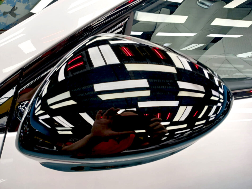 Front three-quarter view of the XPeng G6 RWD after coating.