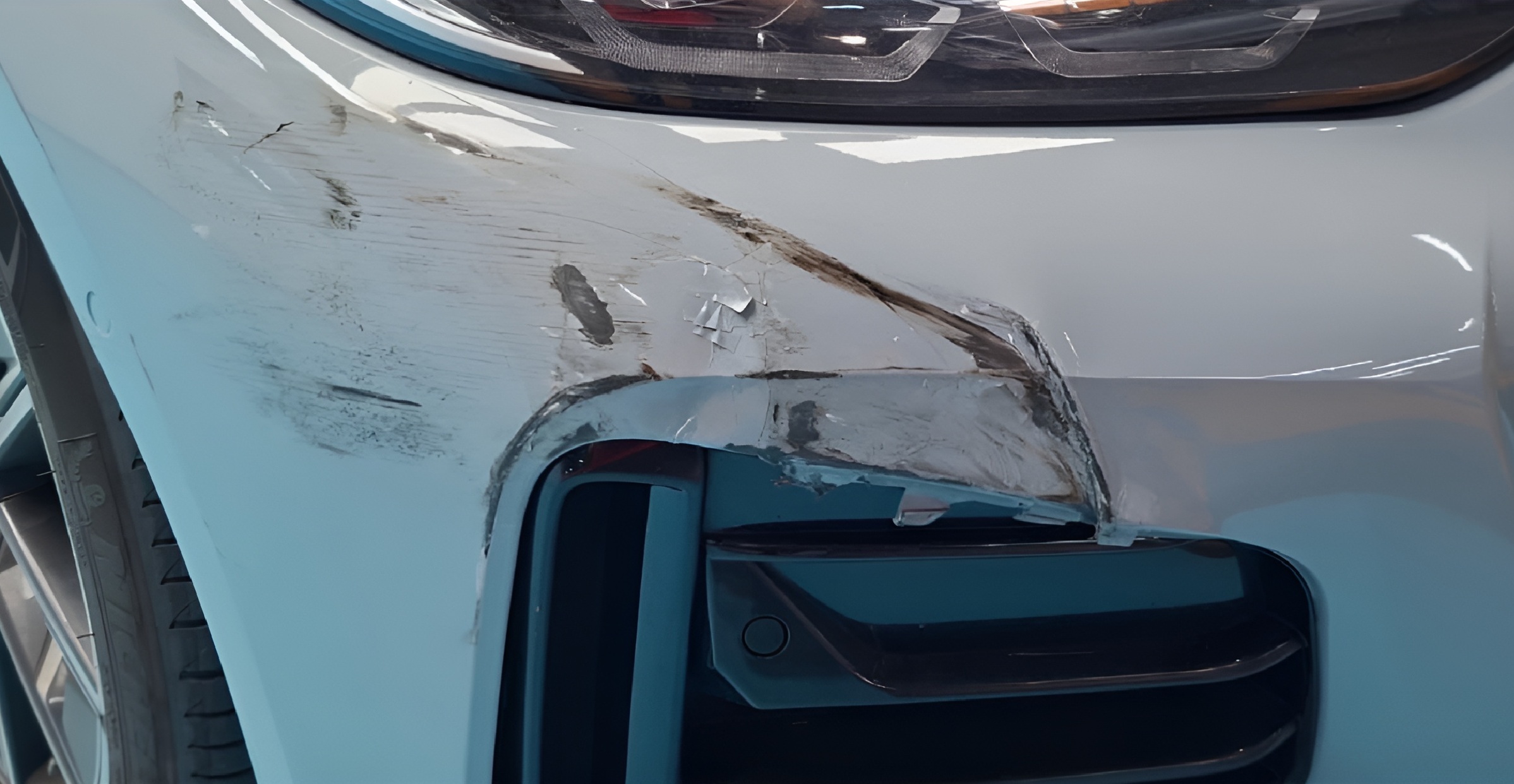 BMW panel damage before spray painting