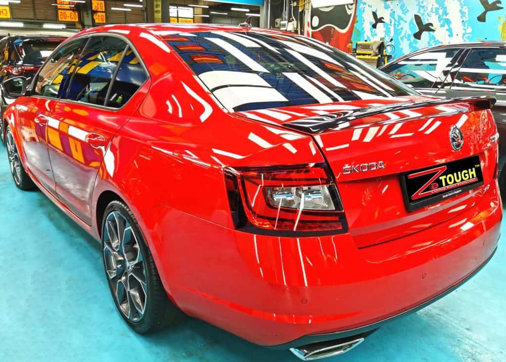 Red Skoda Octavia with its New Ceramic Paint Protection