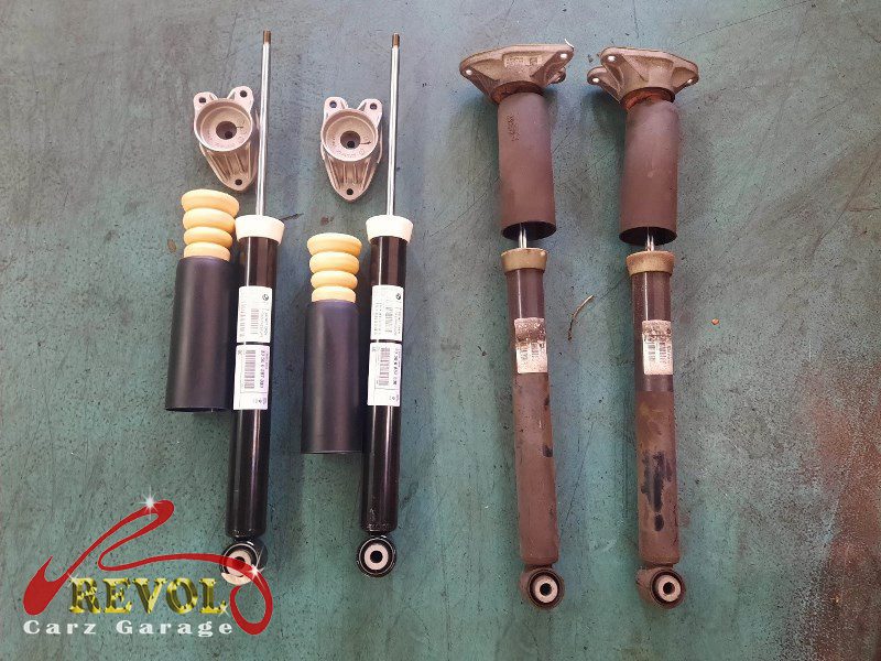 Original BMW Rear Shock Absorber Kits ready to swap with the bad ones.
Wrapping up the full maintenance servicing with new rear shock absorbers and brakes, the rejuvenated BMW 216D is treated to a complimentary manual car wash and interior vacuuming.
Regular maintenance servicing at Revol Carz Garage takes away your anxiety about the car breaking down unexpectedly. Our experienced mechanics with BMW expertise are passionate about maintaining your car at the factory performance level, giving you complete peace of mind.
Our workshop is equipped with updated state-of-the-art facilities and access to the latest diagnostic tools for BMW services. Enhance your experience at Revol Carz Garage for the highest standard quality services at a reasonable cost