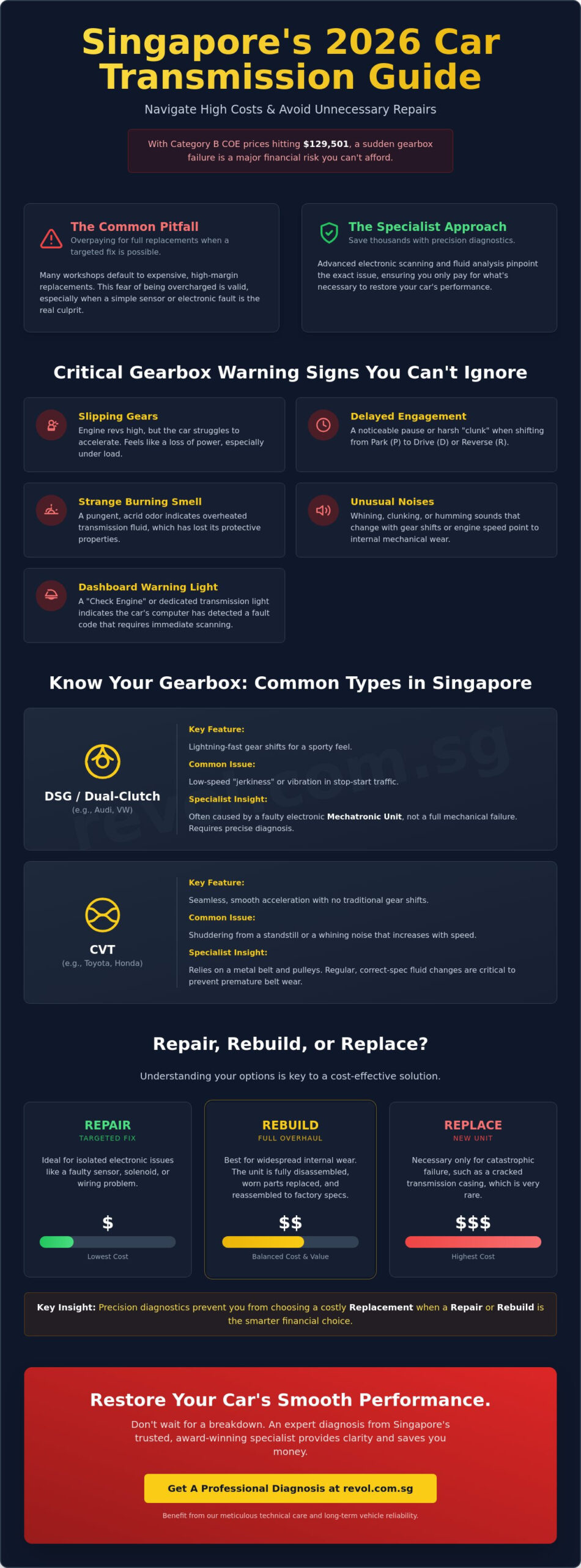 Expert Car Transmission Repair in Singapore: The Ultimate Gearbox Guide 2026 - Infographic